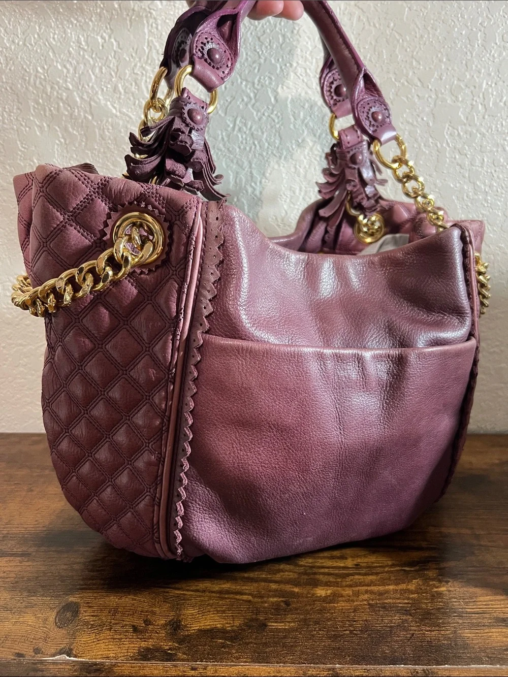 Beautiful Juicy Couture Plum Quilted Leather Hobo with Gold Chain